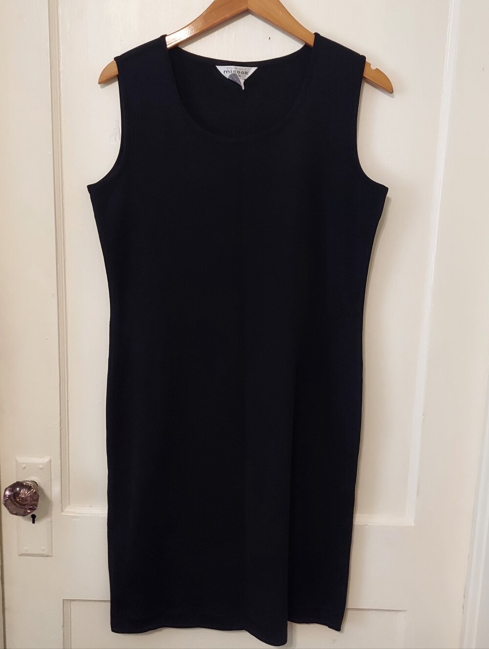 VTG 90s Misook Sheath Dress Womens Small Black Ribbed Sleeveless Minimalist